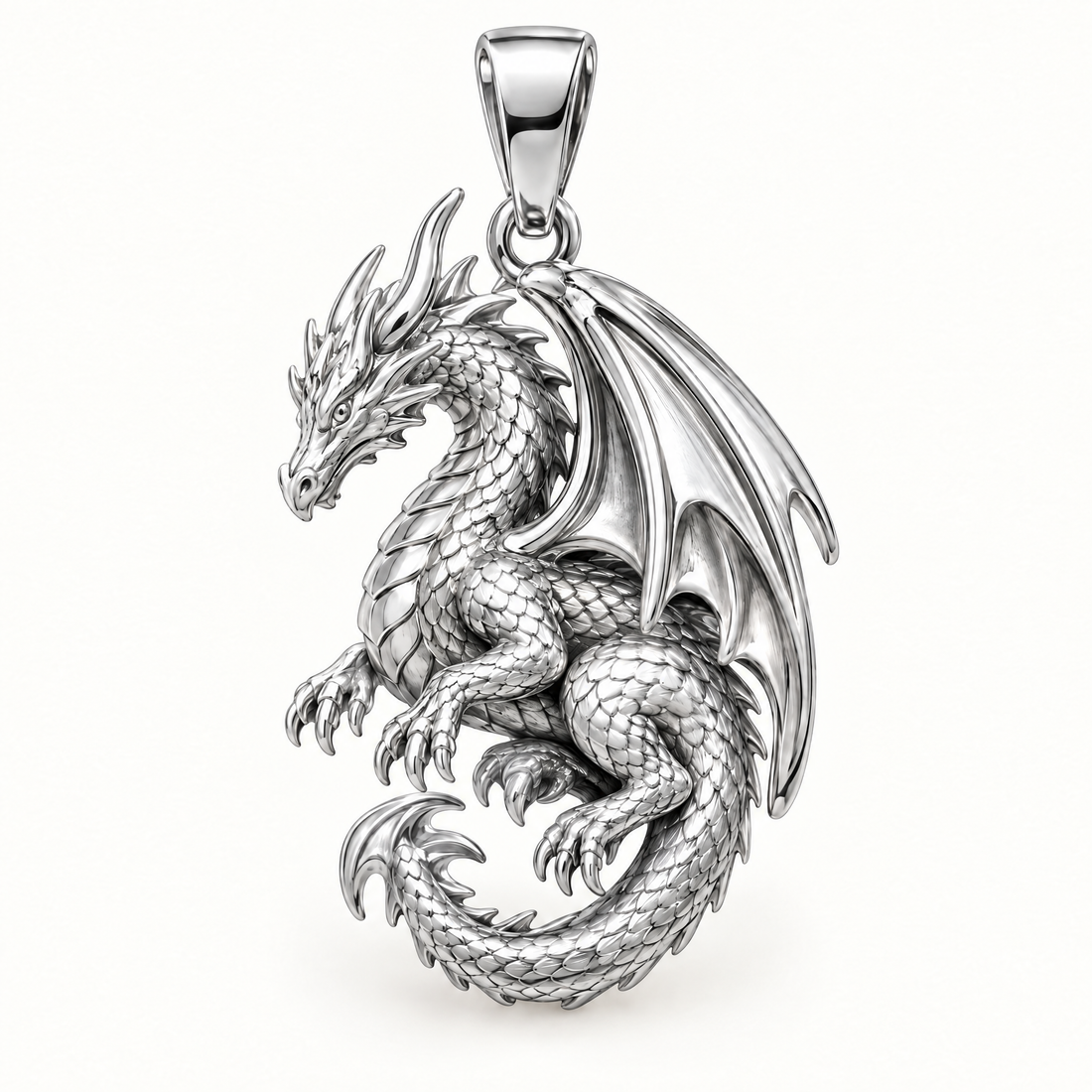 Dragon sterling-silver pendant — AI-generated design rendering