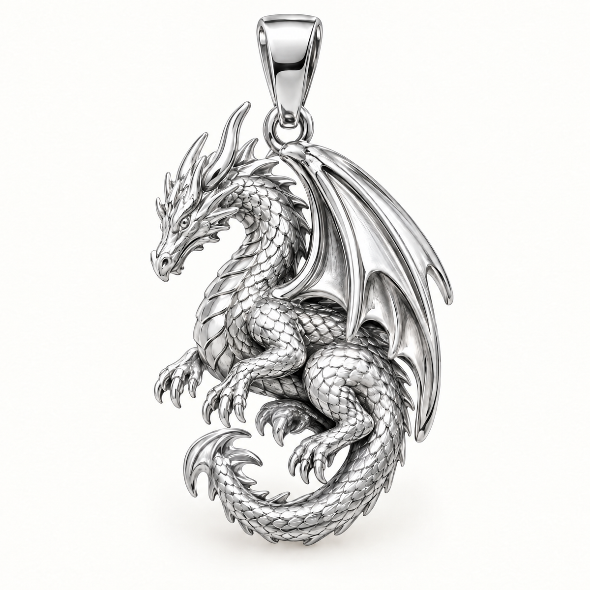 Dragon sterling-silver pendant — AI-generated design rendering