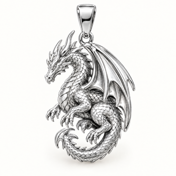 Dragon sterling-silver pendant — AI-generated design rendering