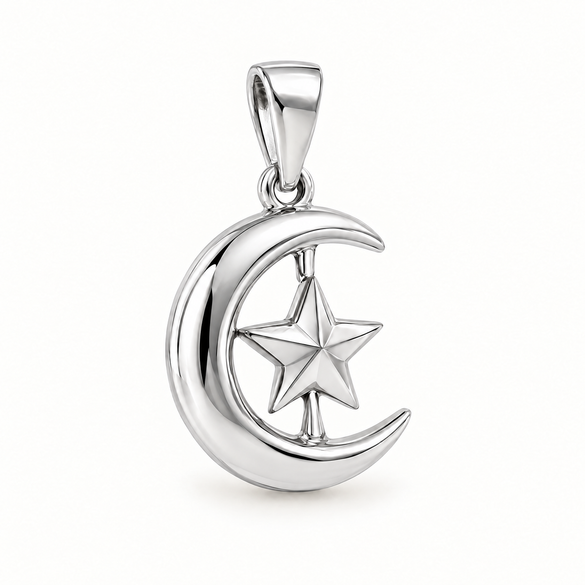Crescent and star sterling-silver pendant — AI-generated design rendering