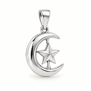 Crescent and star sterling-silver pendant — AI-generated design rendering