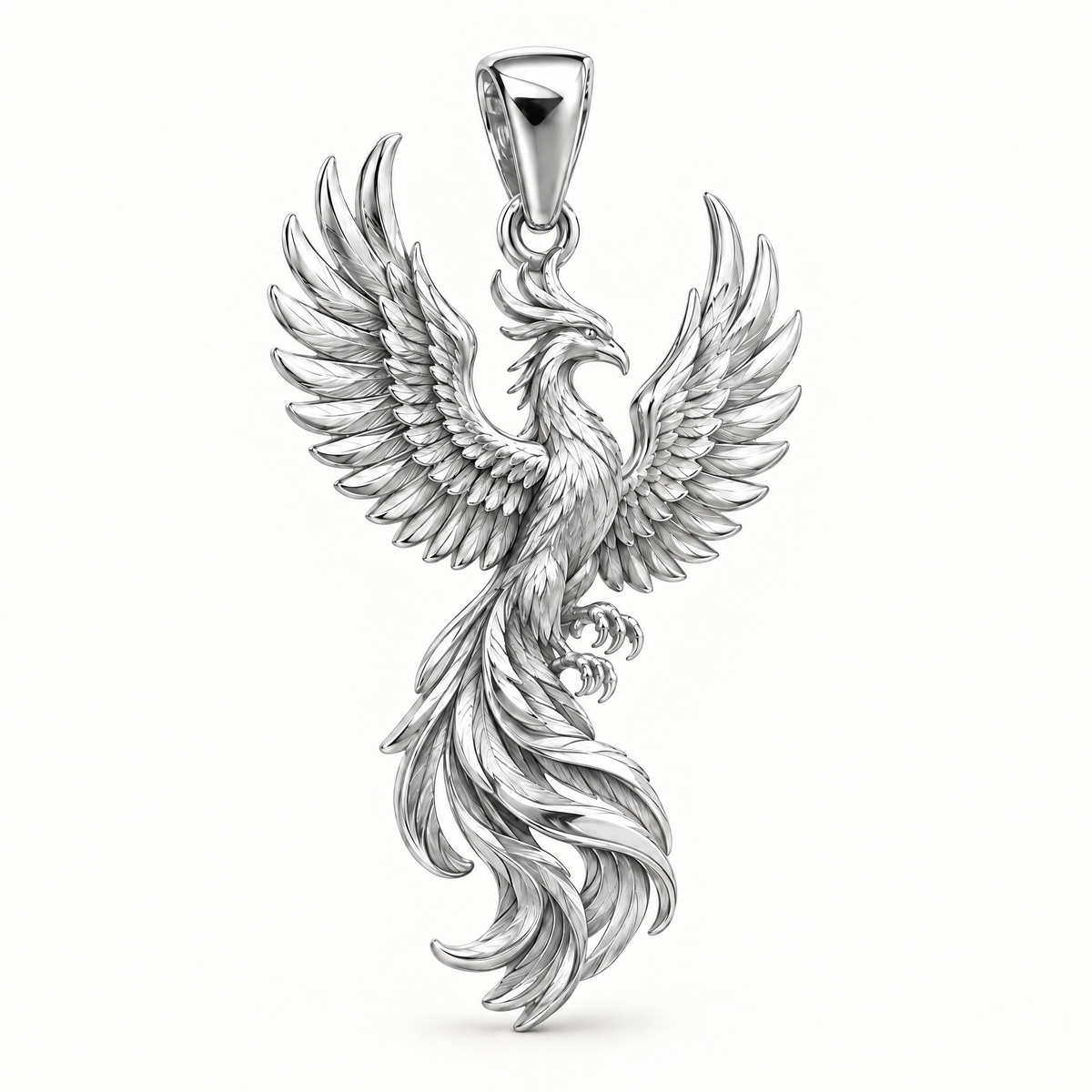 Phoenix sterling-silver pendant — AI-generated design rendering