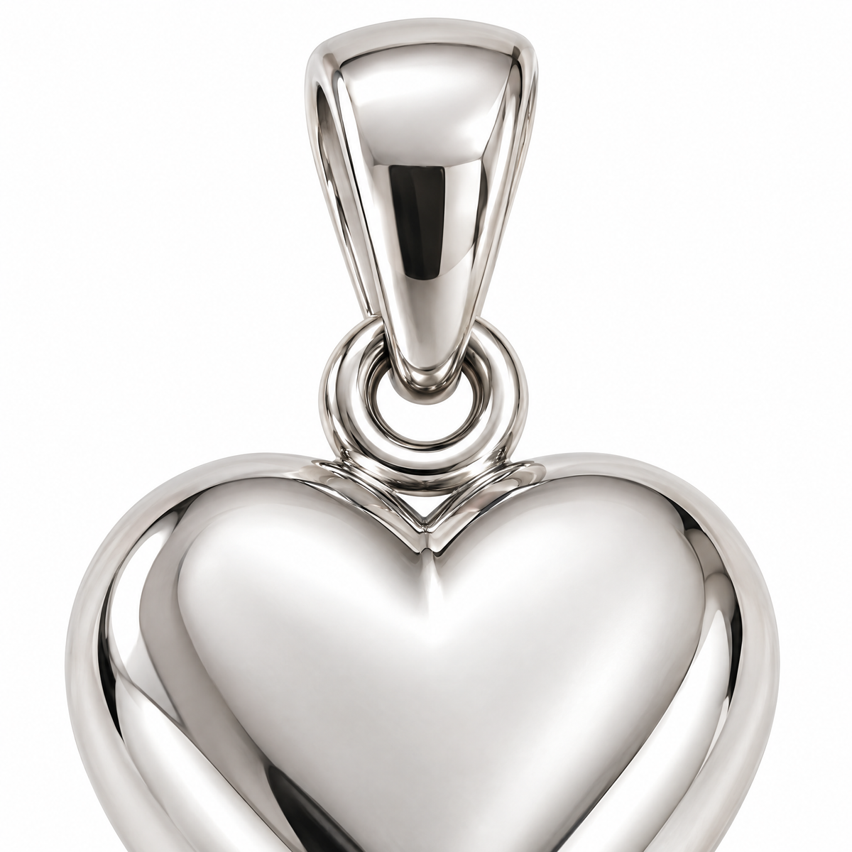 Mini Heart Sterling Silver Pendant — heart curves and bail macro detail; AI-generated design rendering