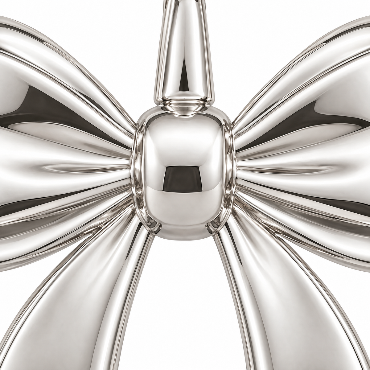 Mini Bow Sterling Silver Pendant — ribbon knot macro detail; AI-generated design rendering