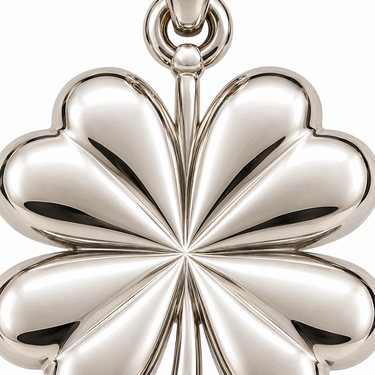 Mini Four Leaf Clover Sterling Silver Pendant — leaf contour macro detail; AI-generated design rendering