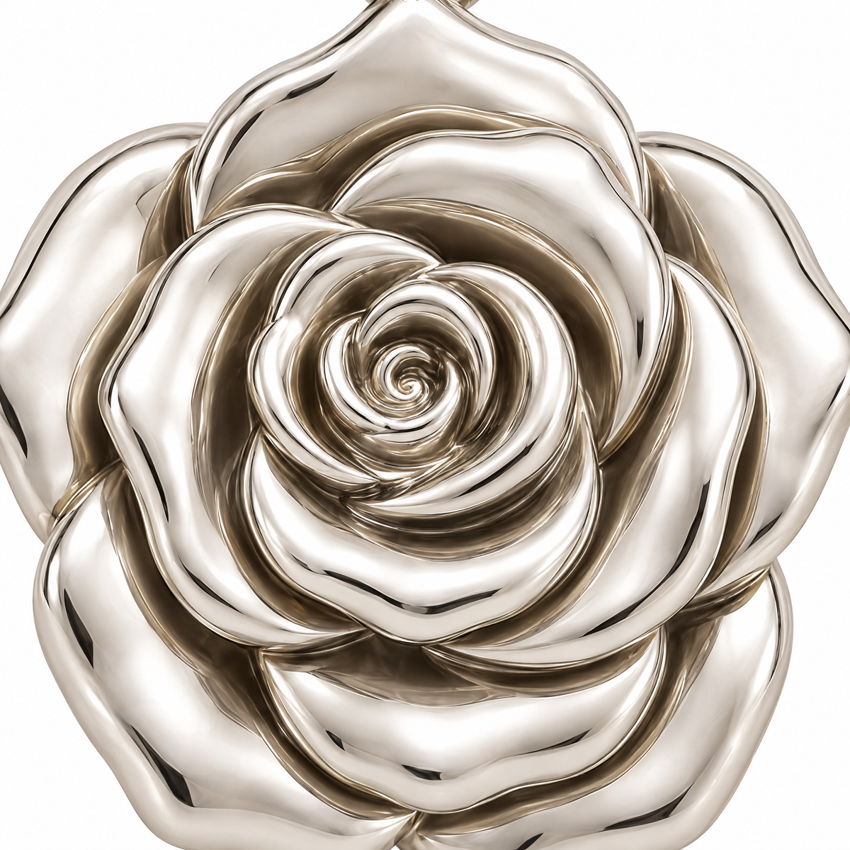 Rose flower silver pendant — petal detail; AI-generated design rendering