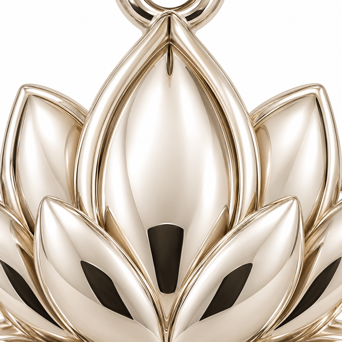 Lotus silver pendant — petal detail; AI-generated design rendering