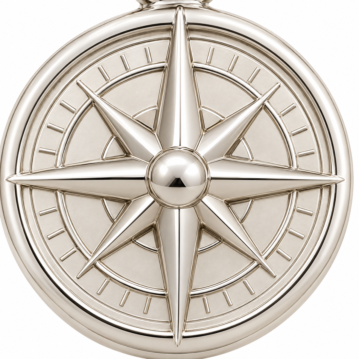 Compass silver pendant — motif detail; AI-generated design rendering
