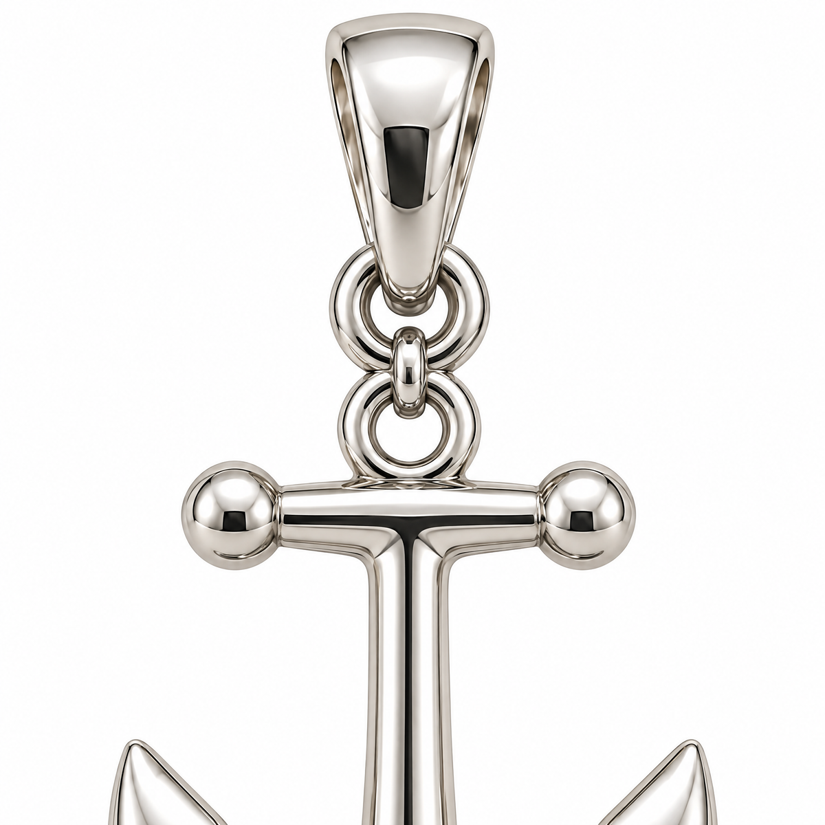 Anchor silver pendant — bail and upper detail; AI-generated design rendering