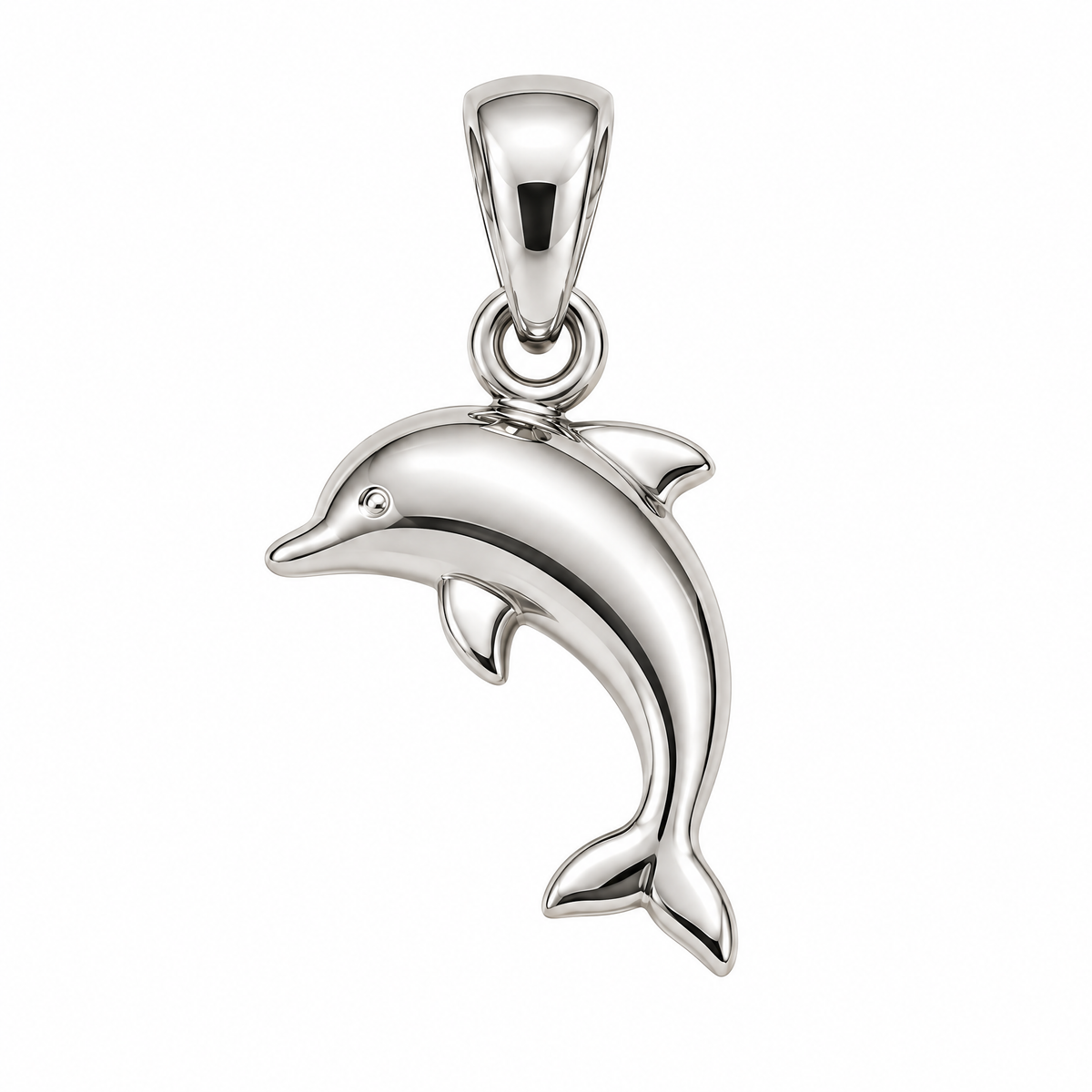 Dolphin silver pendant — full studio view; AI-generated design rendering
