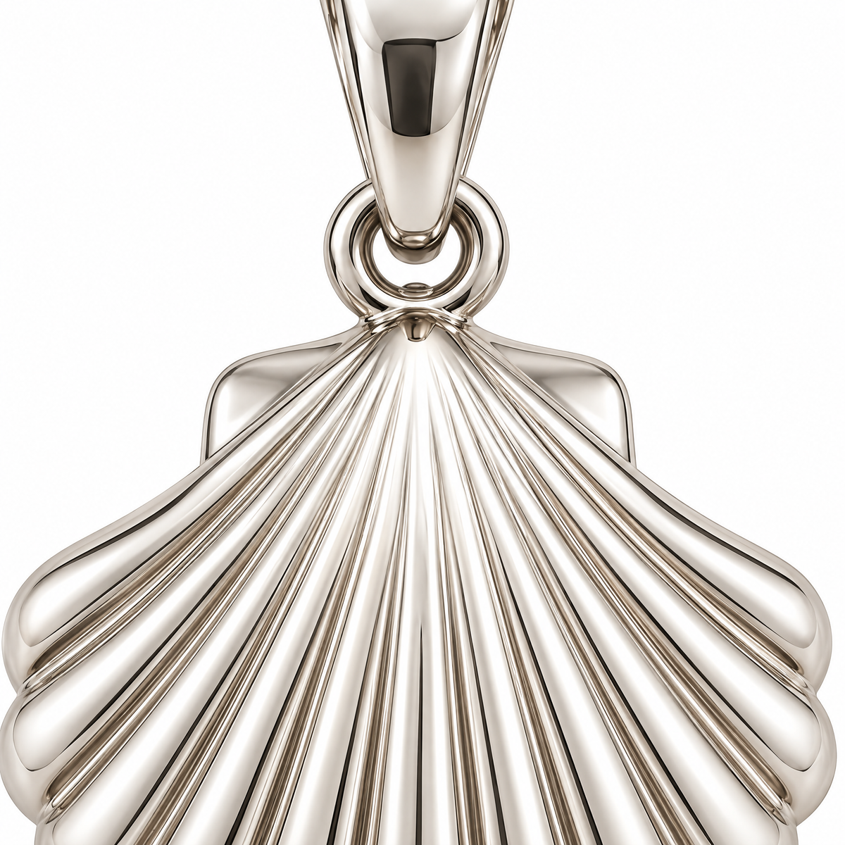 Seashell silver pendant — ridge detail; AI-generated design rendering