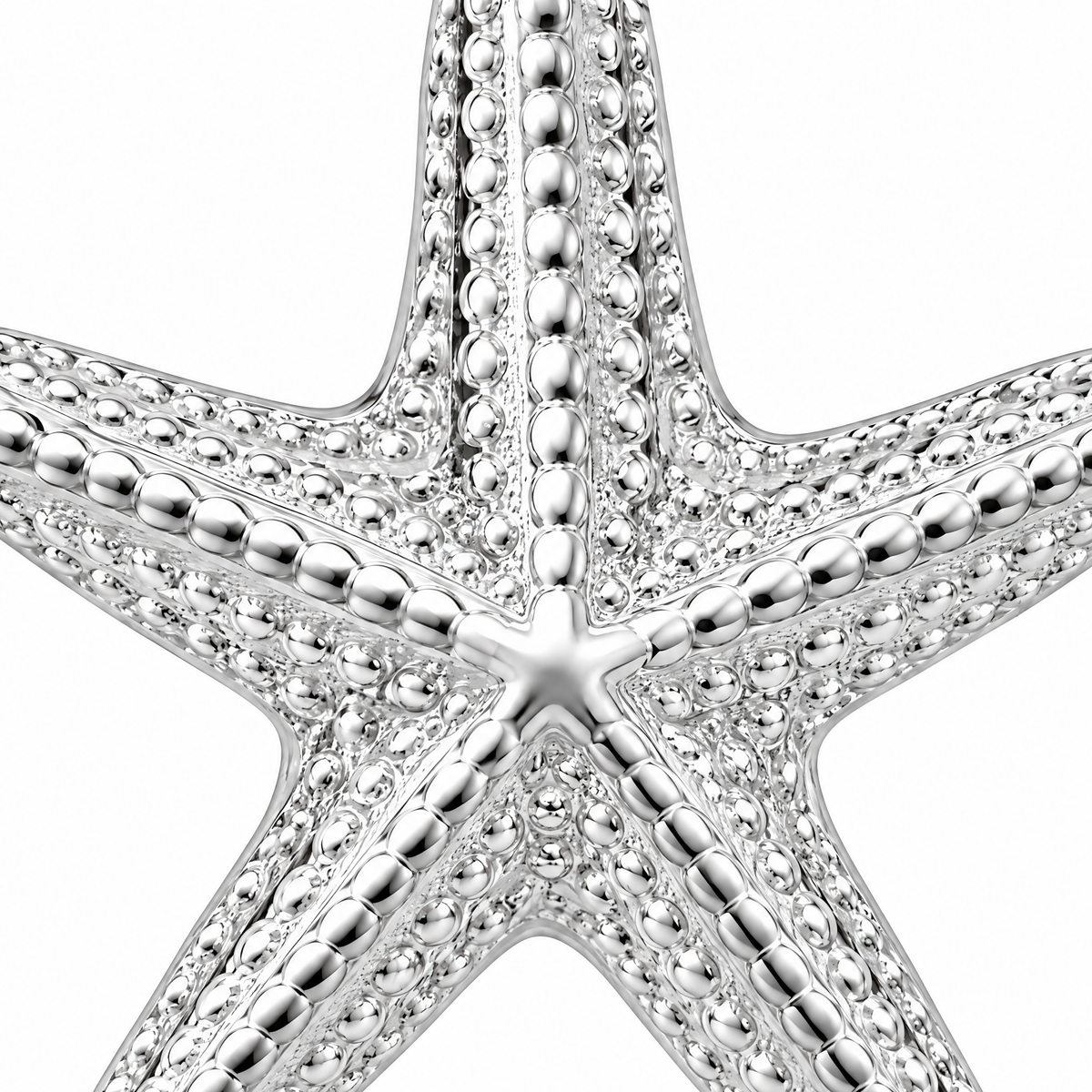 Starfish silver pendant — central detail; AI-generated design rendering