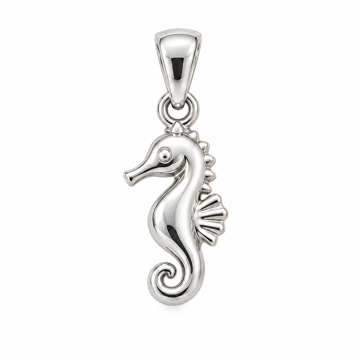 Seahorse silver pendant — full studio view; AI-generated design rendering