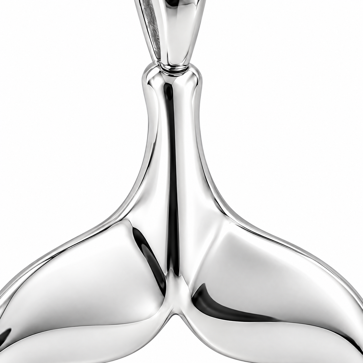 Whale tail silver pendant — fluke junction detail; AI-generated design rendering