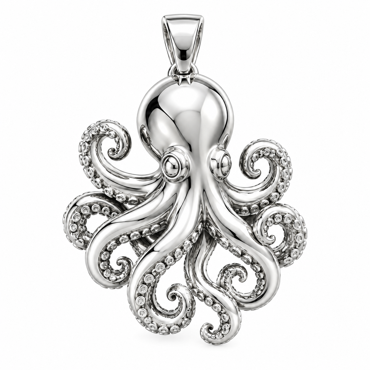 Octopus silver pendant — full studio view; AI-generated design rendering
