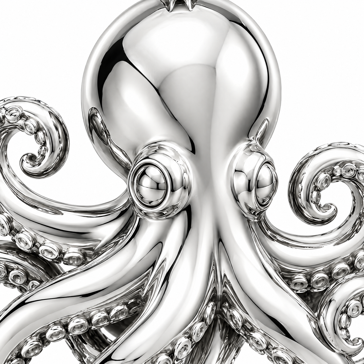 Octopus silver pendant — head and tentacle detail; AI-generated design rendering