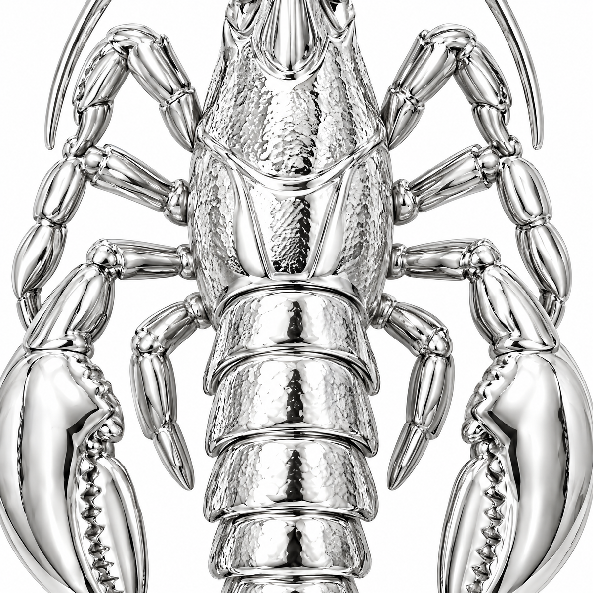 Lobster silver pendant — body and segment detail; AI-generated design rendering