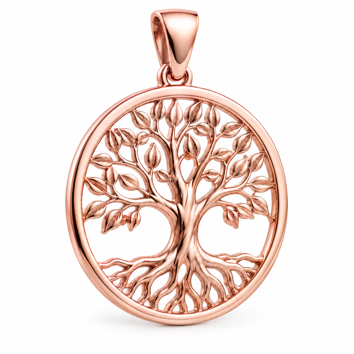 Tree of Life Mini pendant — rose gold finish; AI-generated design rendering