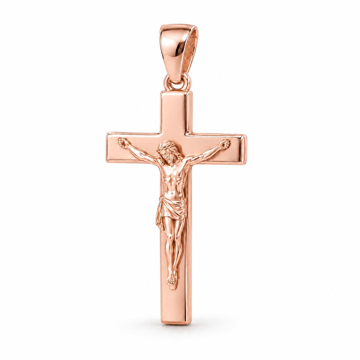 Crucifix Mini pendant — rose gold finish; AI-generated design rendering