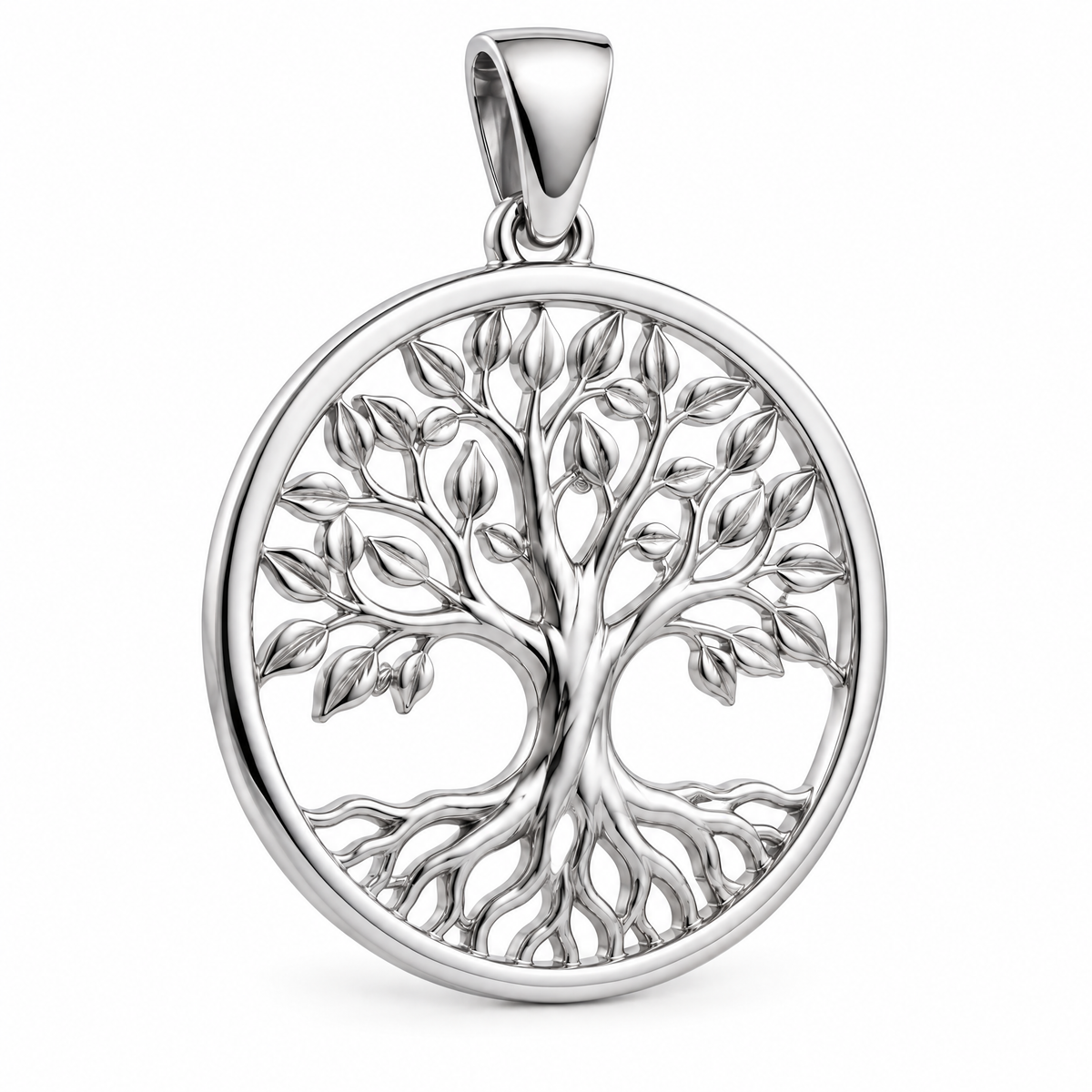 Tree of Life Mini pendant — white gold finish; AI-generated design rendering