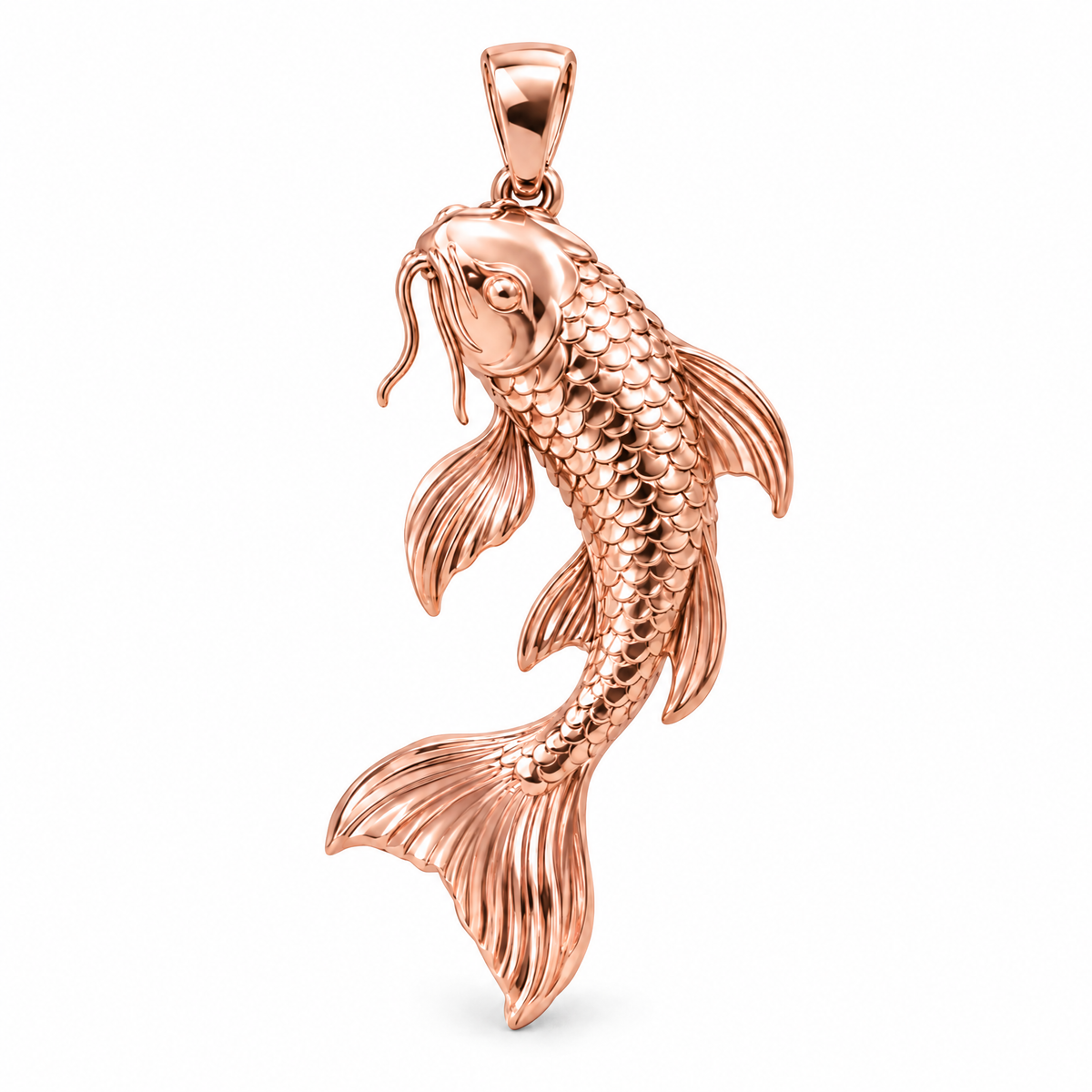 Koi fish Mini pendant — rose gold finish; AI-generated design rendering