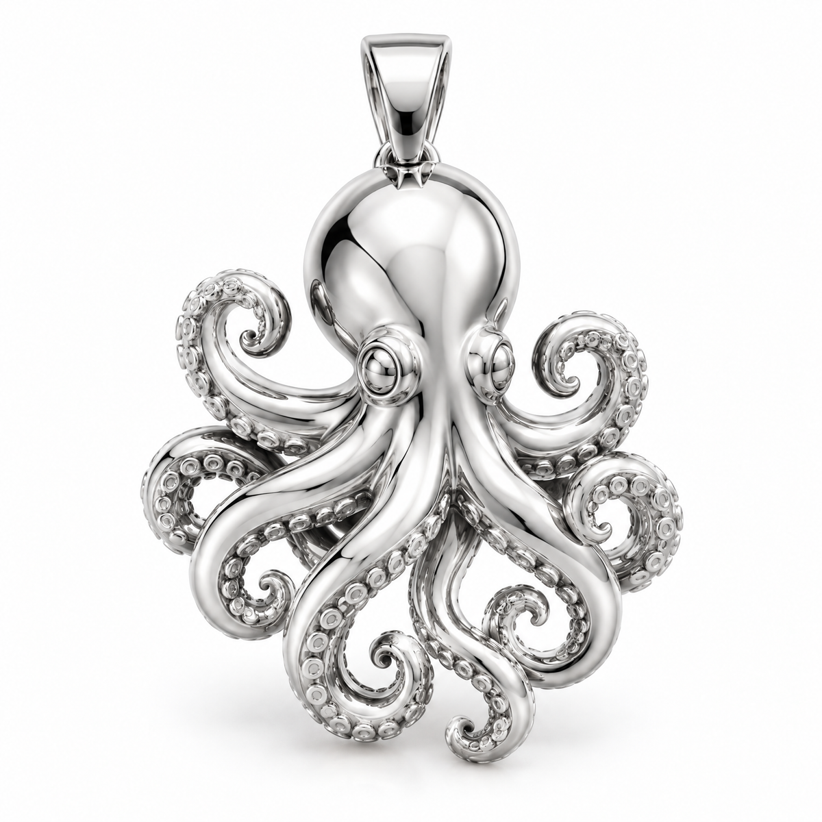 Octopus Mini pendant — white gold finish; AI-generated design rendering