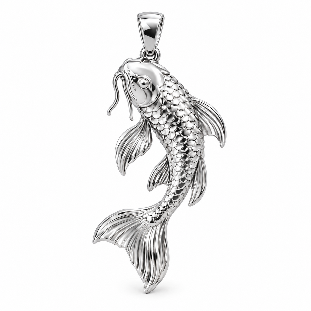 Koi fish Mini pendant — white gold finish; AI-generated design rendering