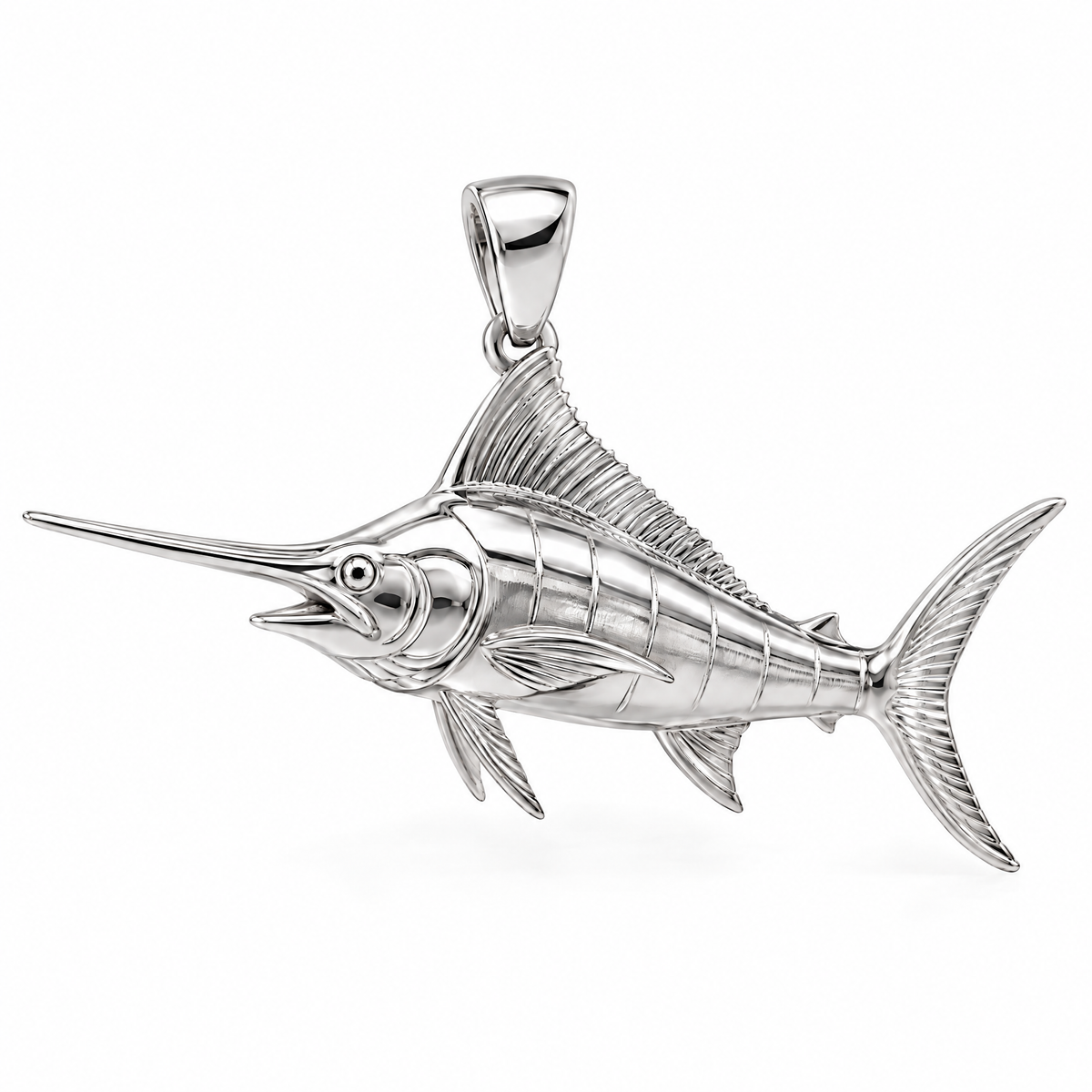 Marlin Mini pendant — white gold finish; AI-generated design rendering