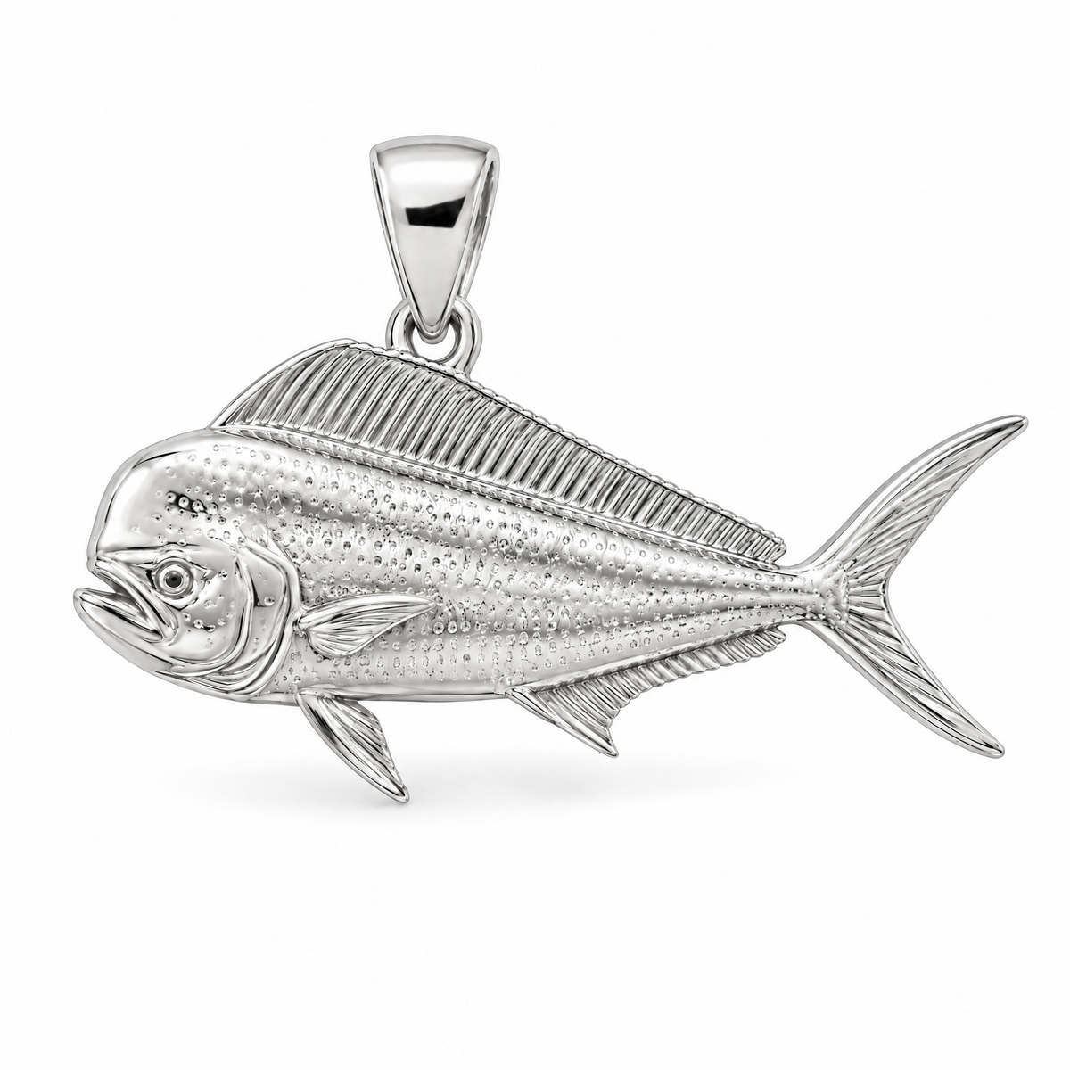 Mahi-mahi Mini pendant — white gold finish; AI-generated design rendering
