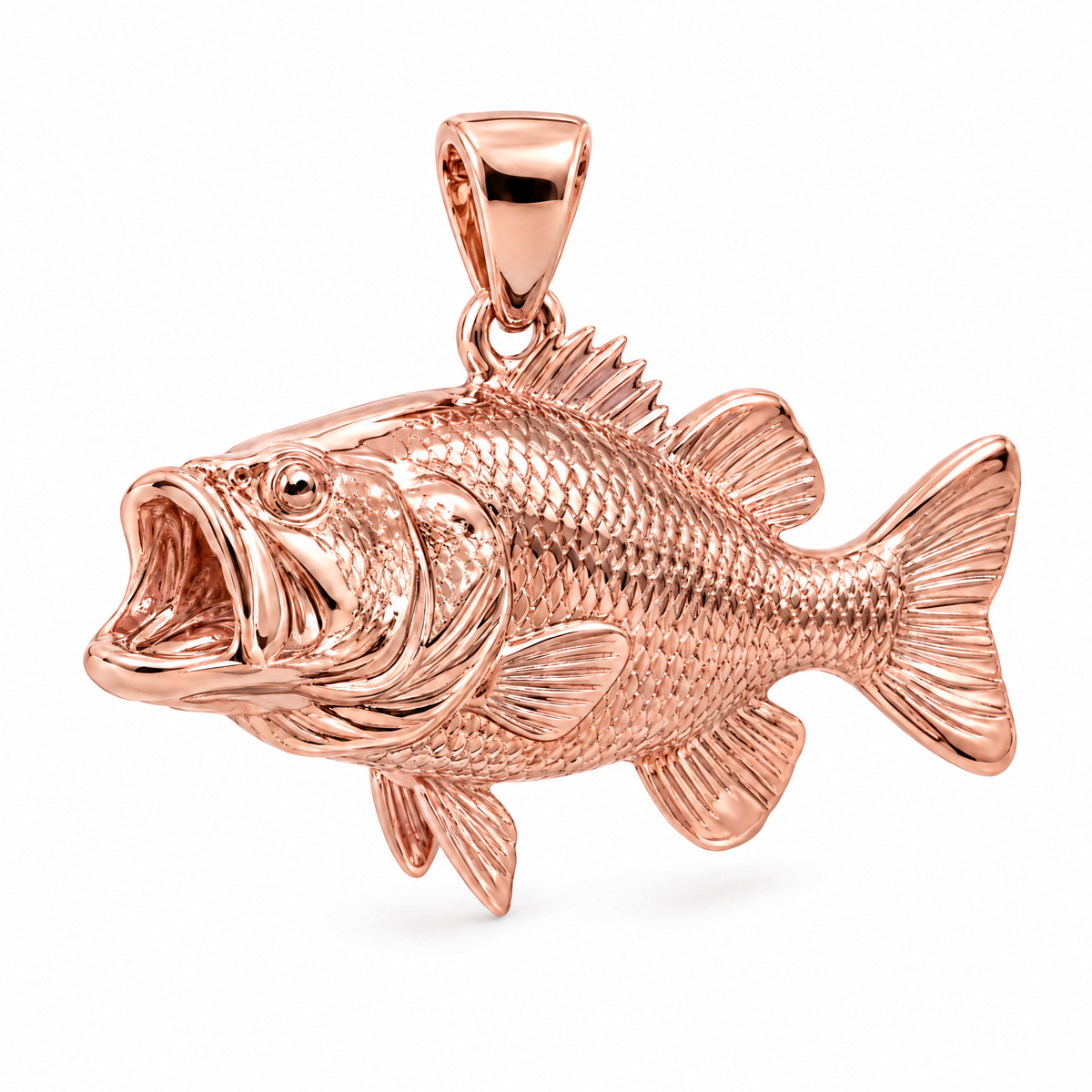 Bass fish Mini pendant — rose gold finish; AI-generated design rendering