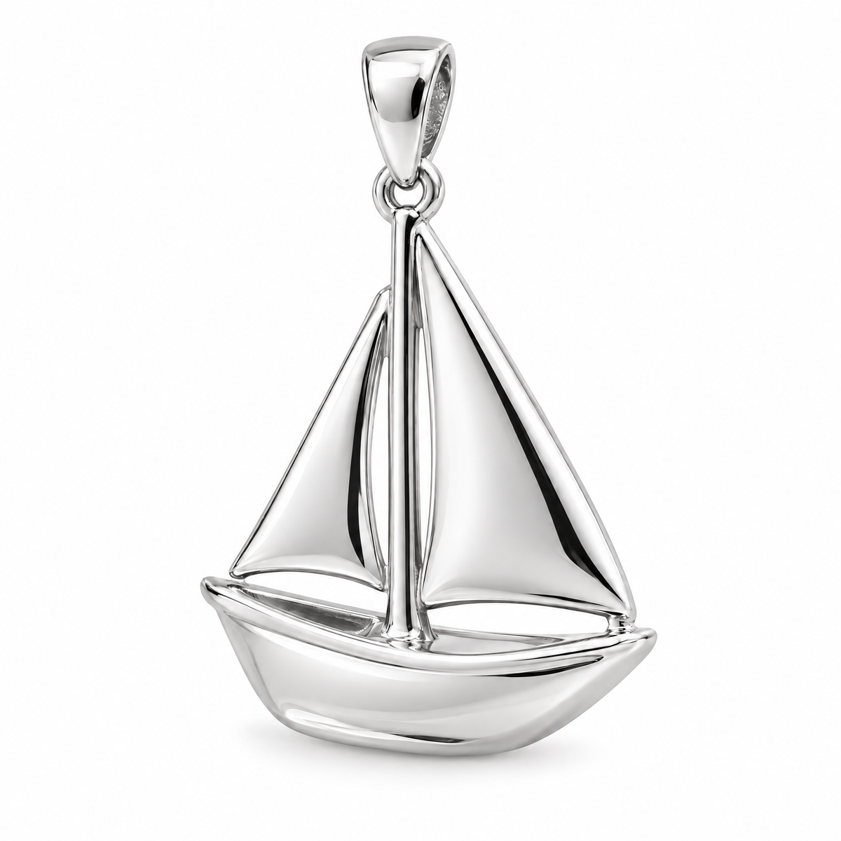 Sailboat Mini pendant — white gold finish; AI-generated design rendering