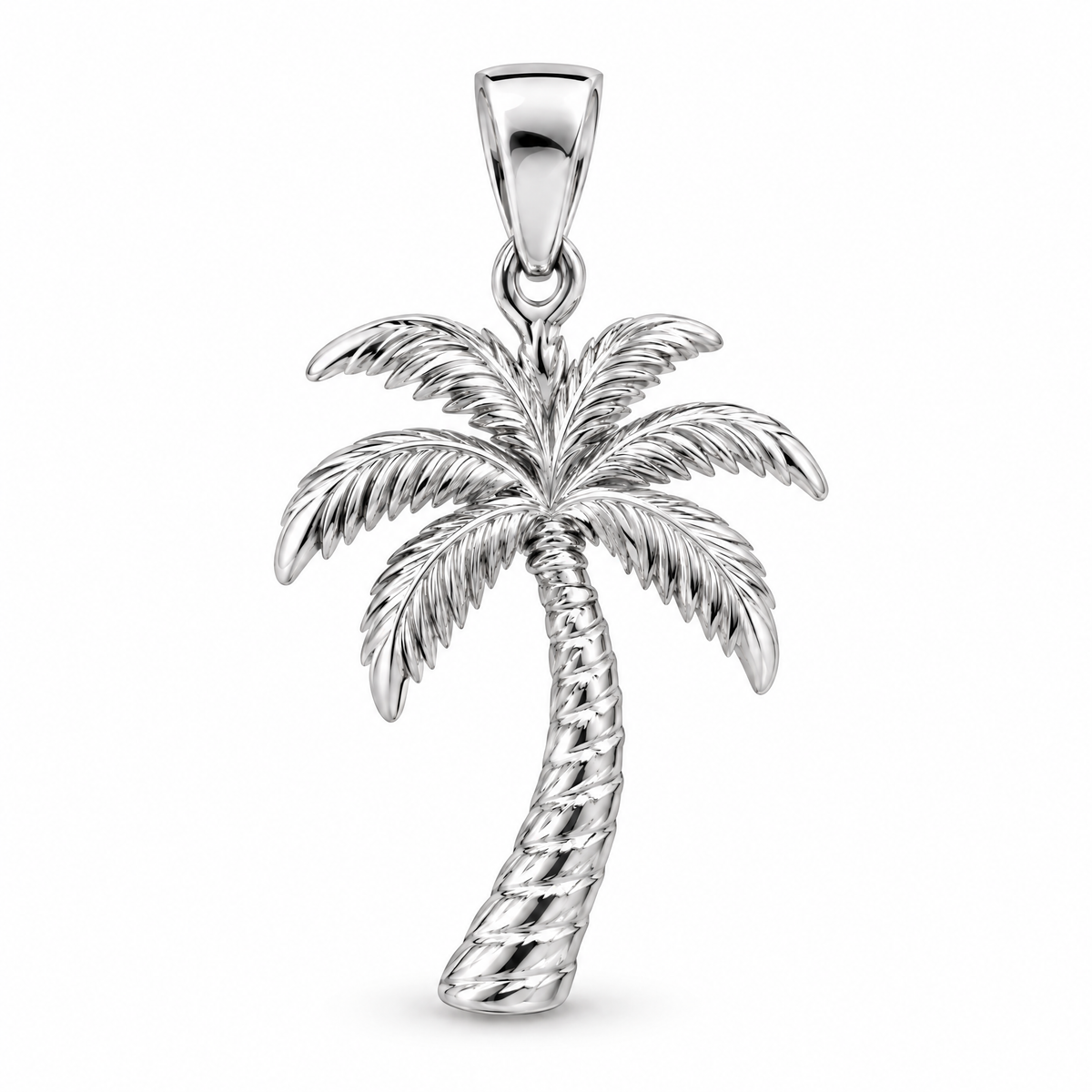 Palm tree Mini pendant — white gold finish; AI-generated design rendering