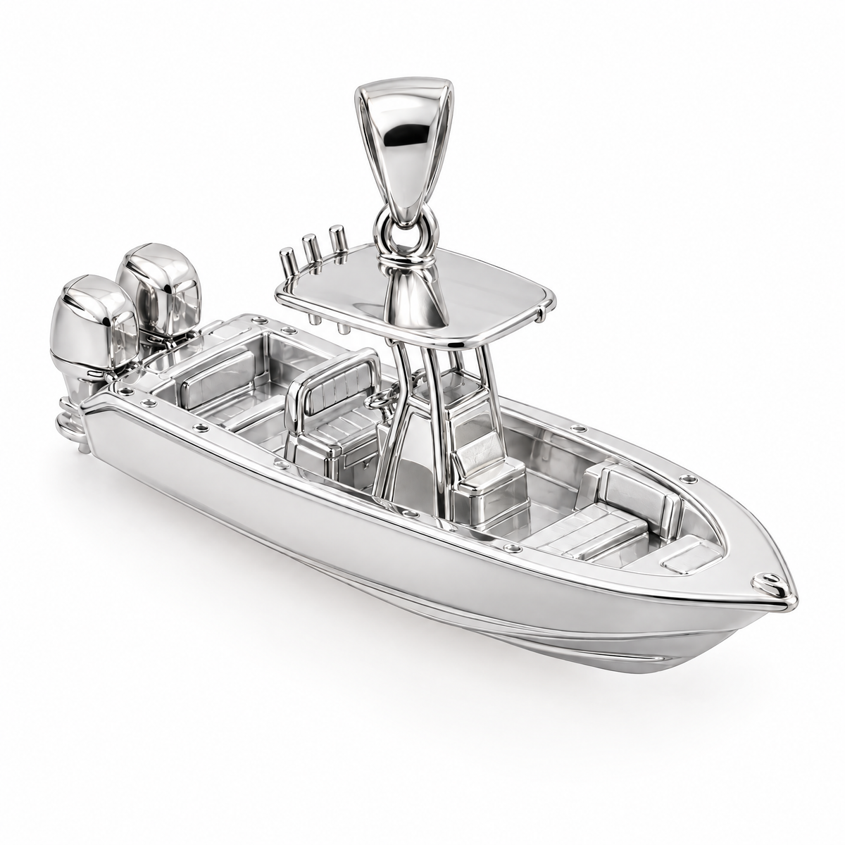 Center-console boat Mini pendant — white gold finish; AI-generated design rendering