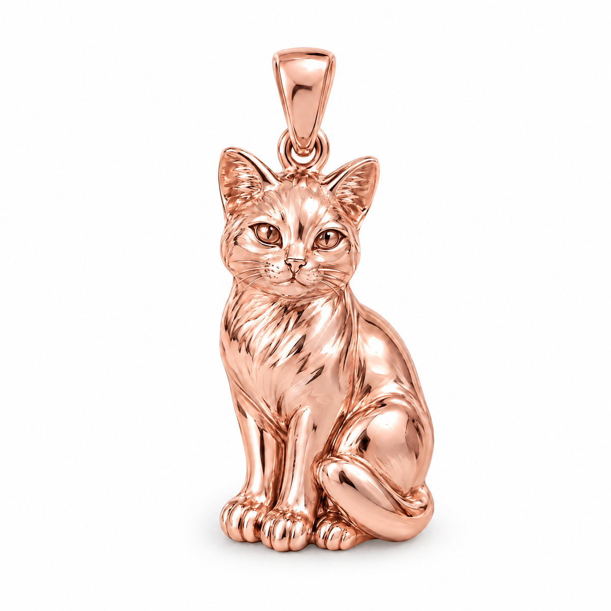 Sitting cat Mini pendant — rose gold finish; AI-generated design rendering