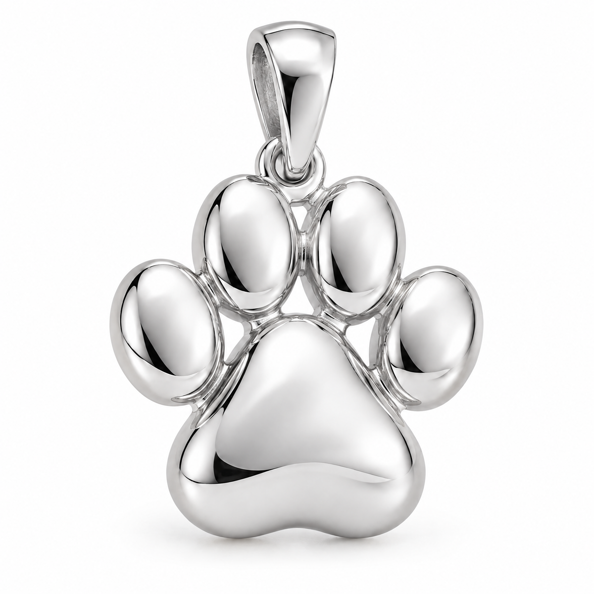 Paw print Mini pendant — white gold finish; AI-generated design rendering