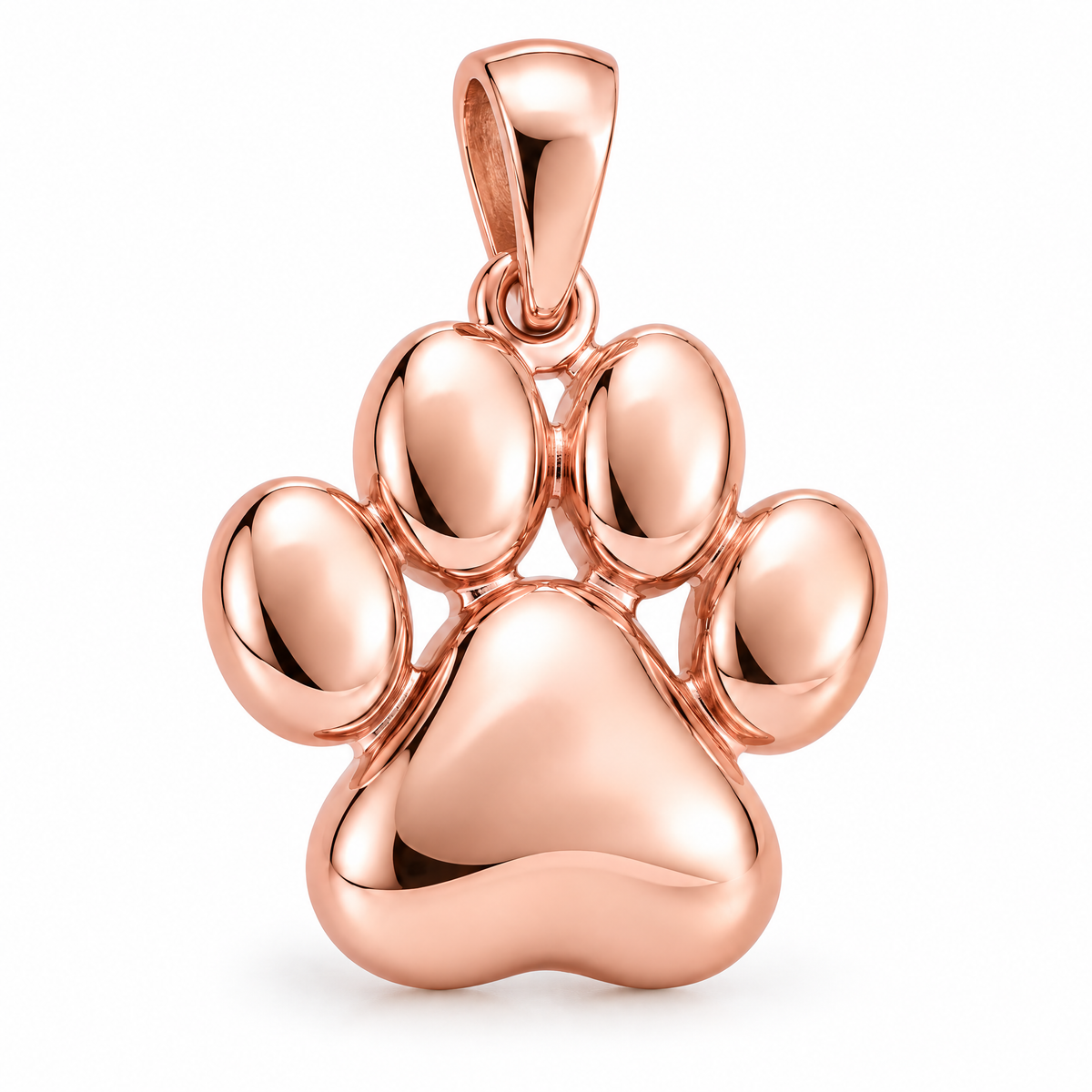 Paw print Mini pendant — rose gold finish; AI-generated design rendering