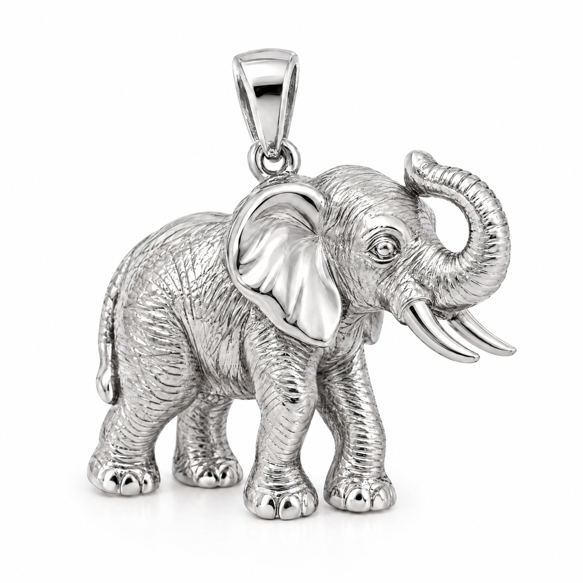 Elephant Mini pendant — white gold finish; AI-generated design rendering