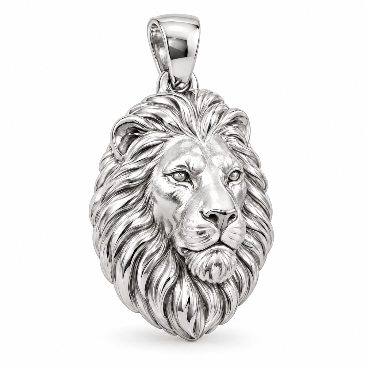 Lion head Mini pendant — white gold finish; AI-generated design rendering