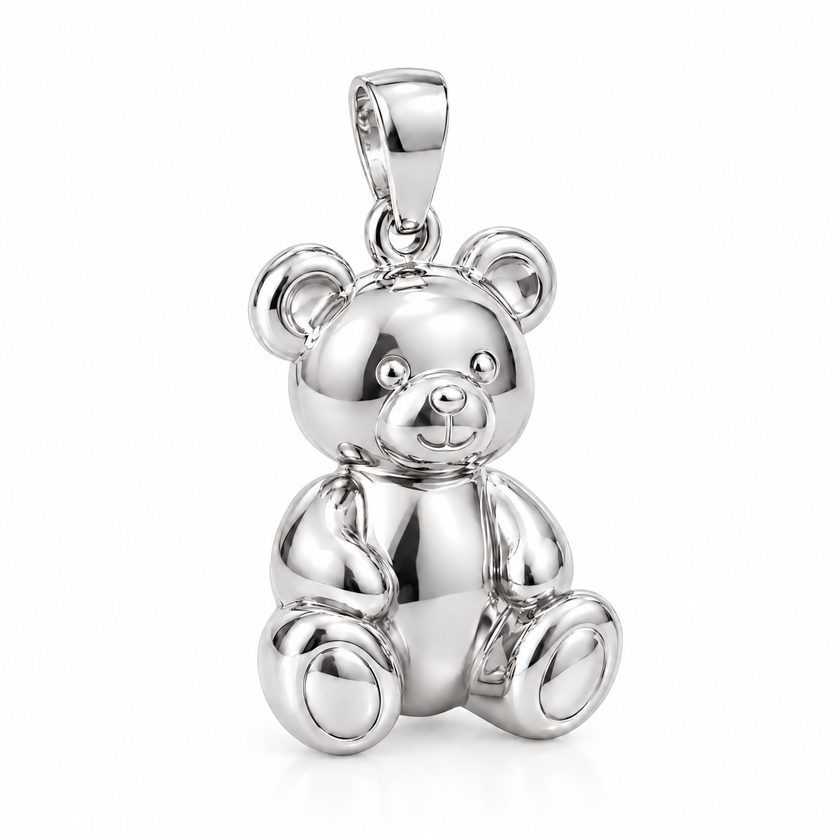 Teddy bear silver counterpart — full white-metal design reference; AI-generated rendering