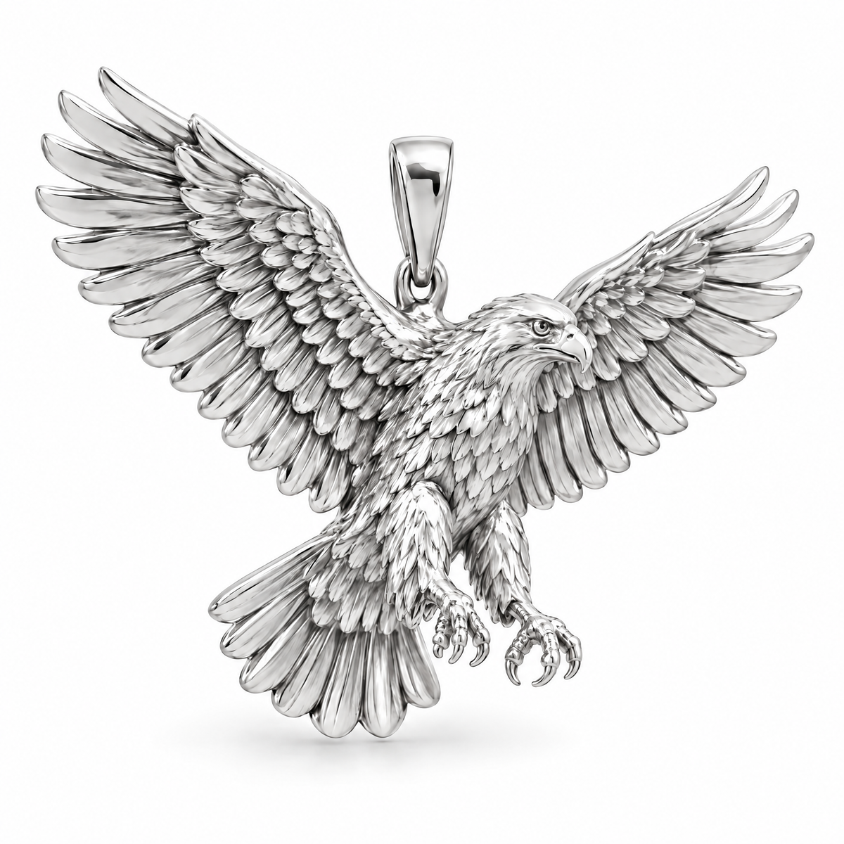 Eagle Mini pendant — white gold finish; AI-generated design rendering