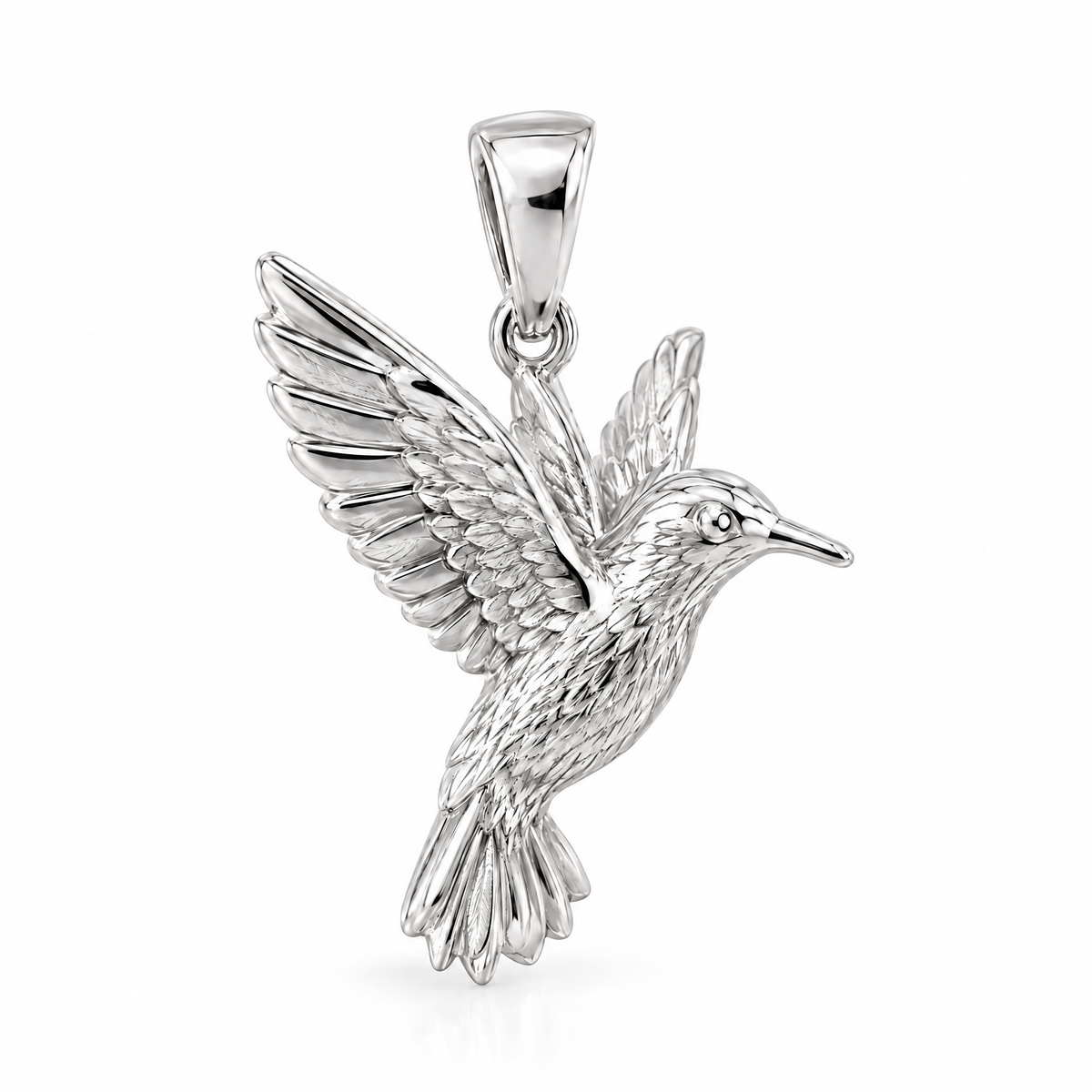 Hummingbird Mini pendant — white gold finish; AI-generated design rendering