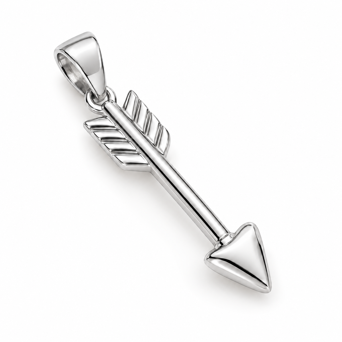 Arrow Mini pendant — white gold finish; AI-generated design rendering