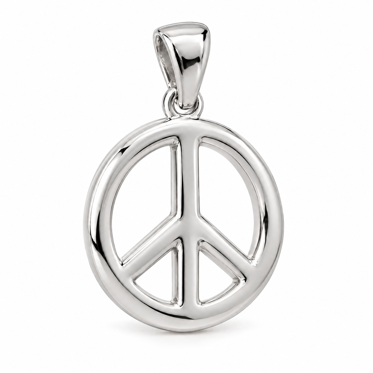 Peace sign silver counterpart — full white-metal design reference; AI-generated rendering