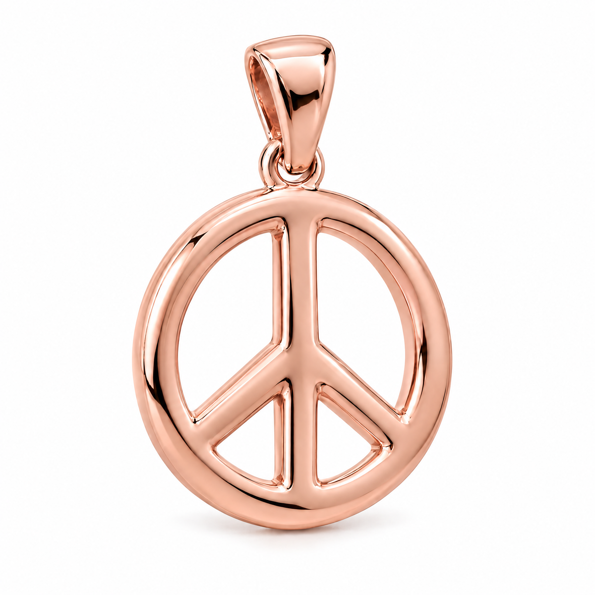 Peace sign Mini pendant — rose gold finish; AI-generated design rendering