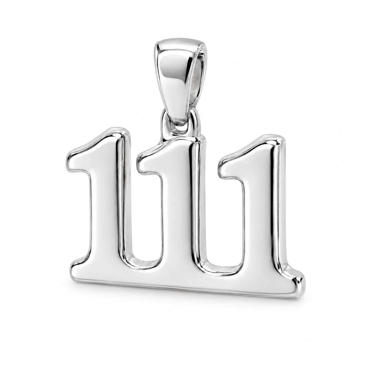 111 number Mini pendant — white gold finish; AI-generated design rendering