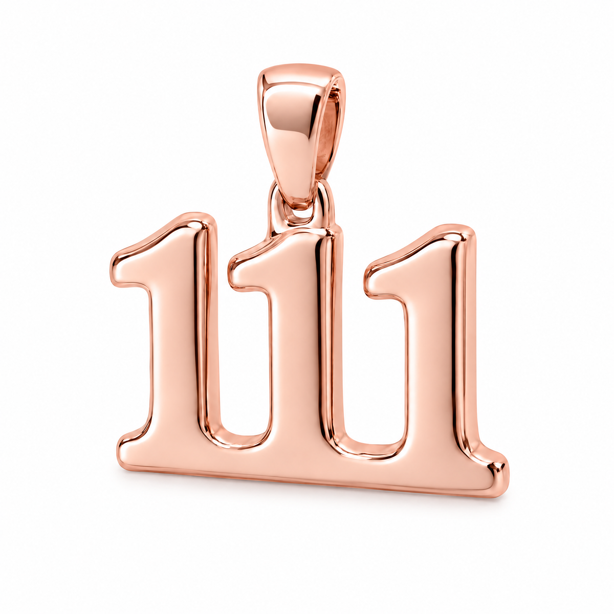 111 number Mini pendant — rose gold finish; AI-generated design rendering