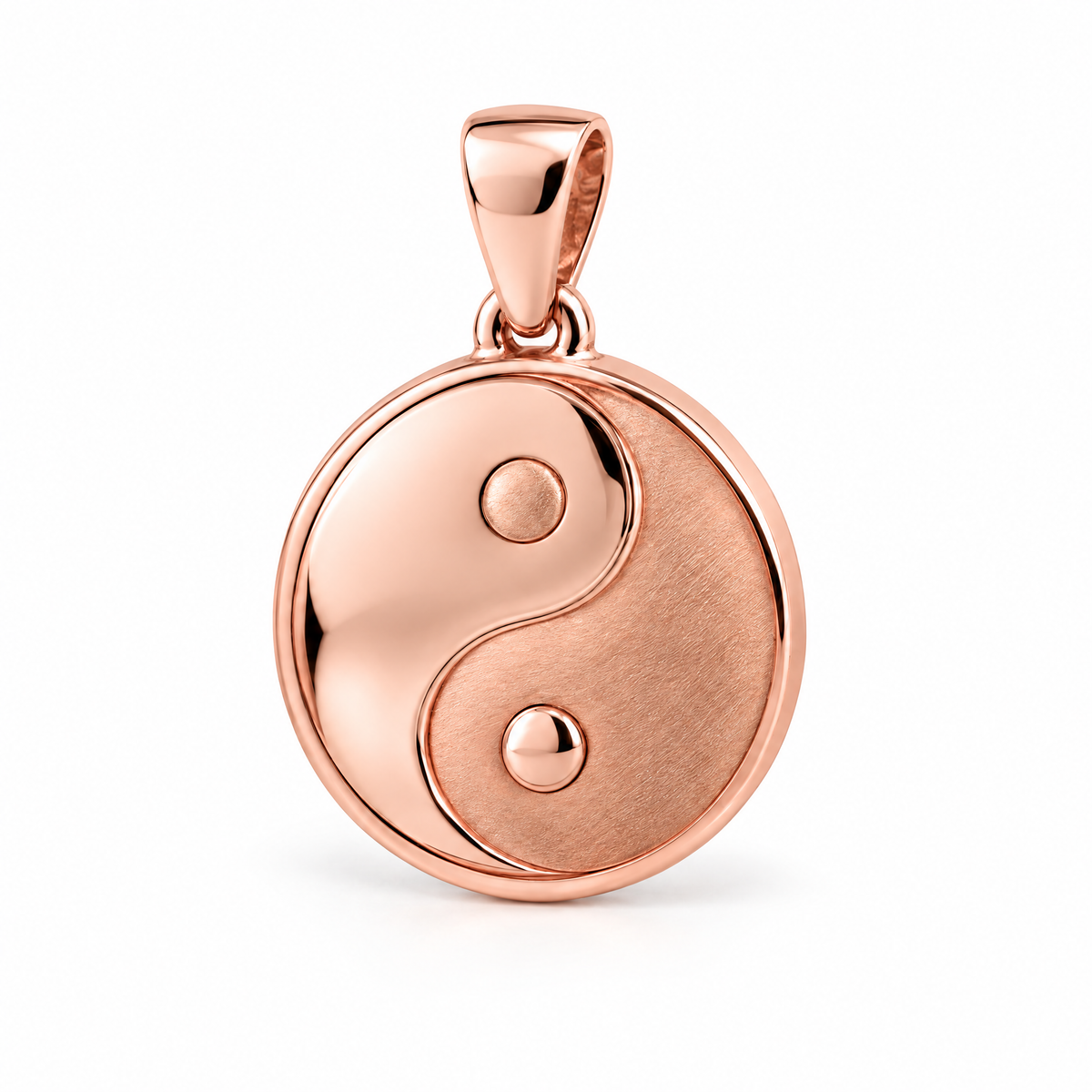 Yin-yang Mini pendant — rose gold finish; AI-generated design rendering