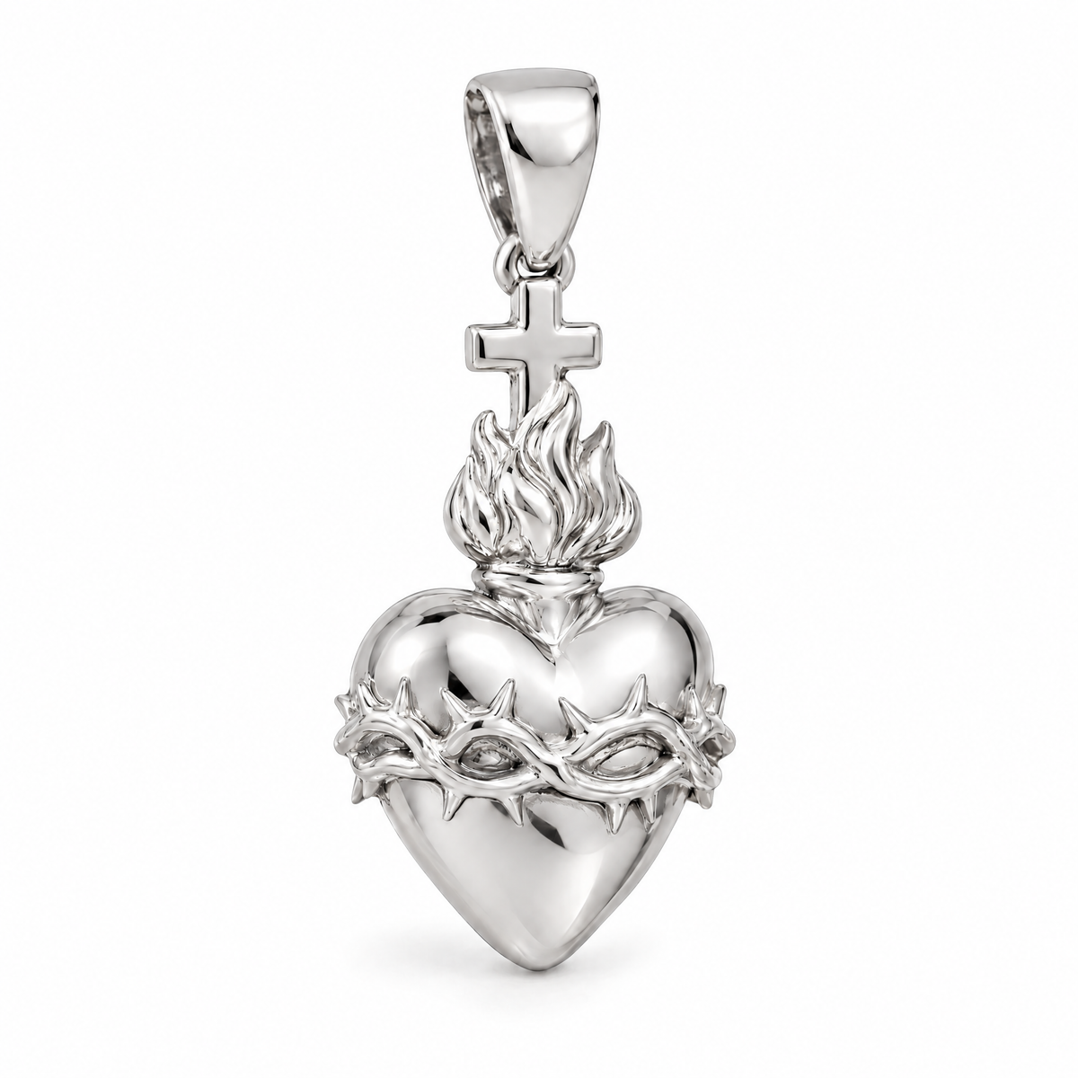 Sacred Heart silver counterpart — full white-metal design reference; AI-generated rendering