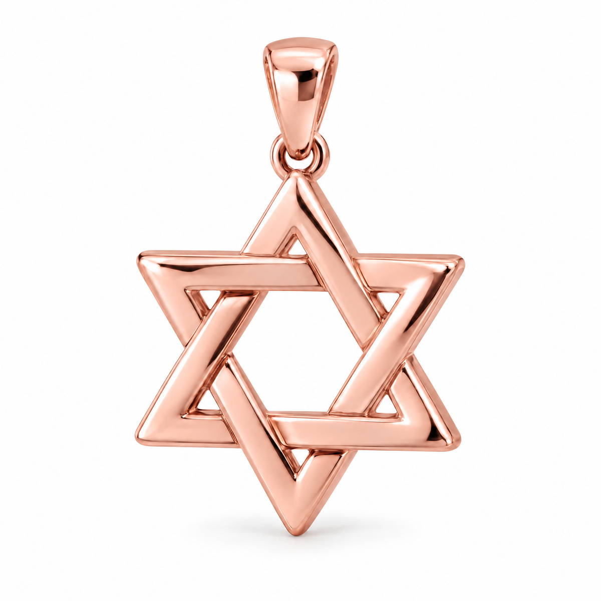 Star of David Mini pendant — rose gold finish; AI-generated design rendering