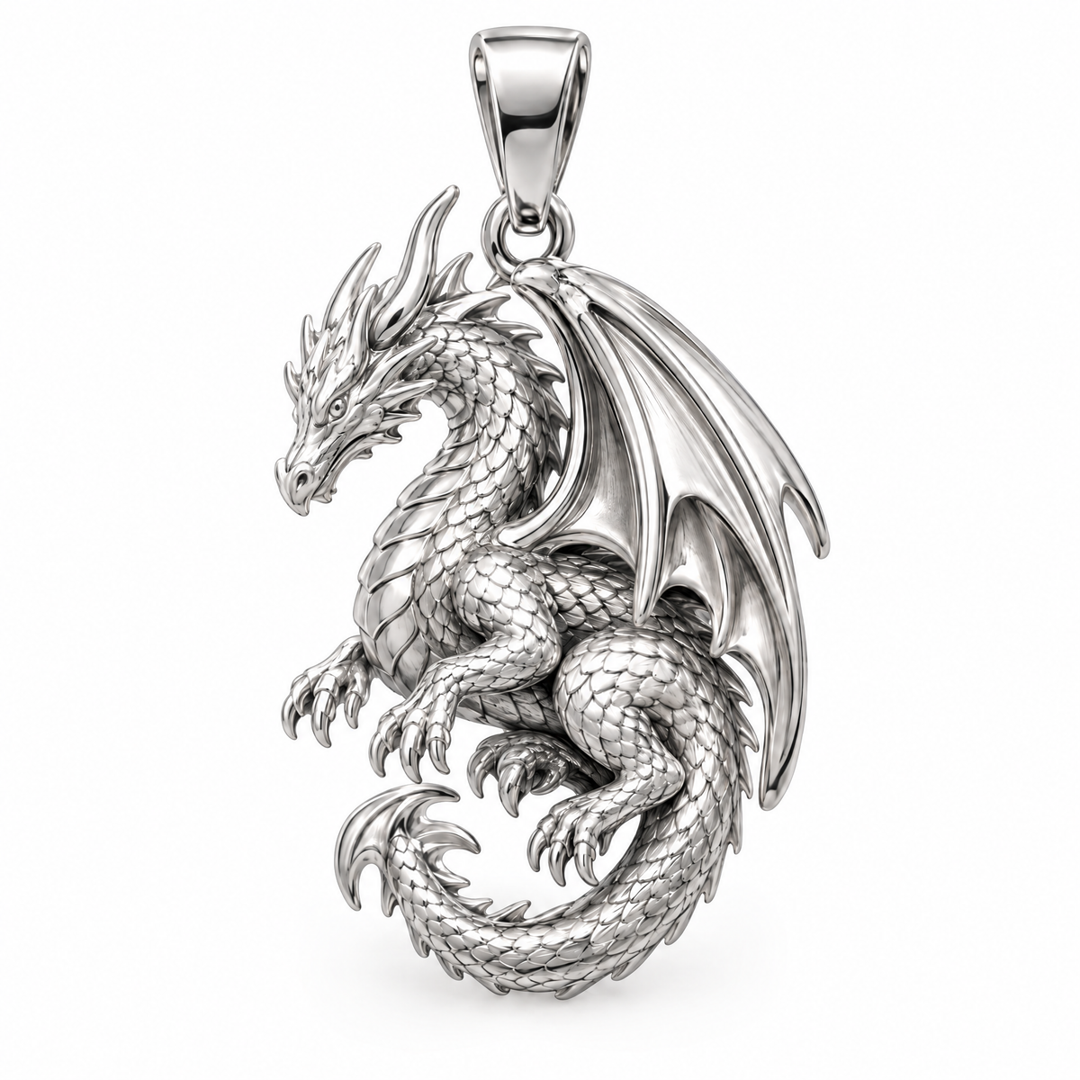 Dragon Mini pendant — white gold finish; AI-generated design rendering